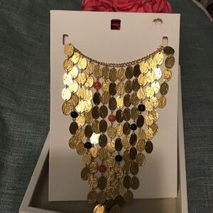 ZARA Elegant Gold Coin Necklace with Black and Orange Accents.Brand New.